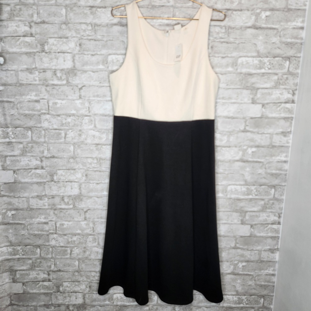 Gap Midi Dress Colorblock Cream Black Sleeveless A-Line Classic 14